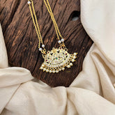 Premium AD Stone Lakshmi Pendant Chain-Red Green-Pearl-G13678